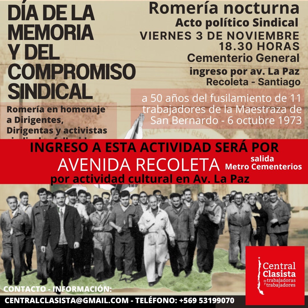 Romería Nocturna por el «Día de la Memoria y del compromiso sindical». 3 noviembre 18.30 horas
